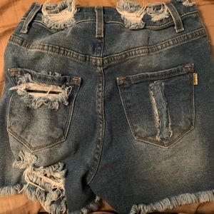 Distressed high rise shorts